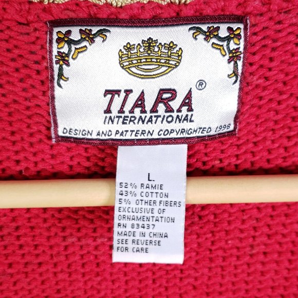 Tiara International Women's Large Red Knit Beaded Ugly Christmas Sweater Vest - Picture 4 of 12